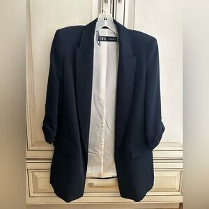 ZARA Black Open-Front Blazer with Notch Lapels